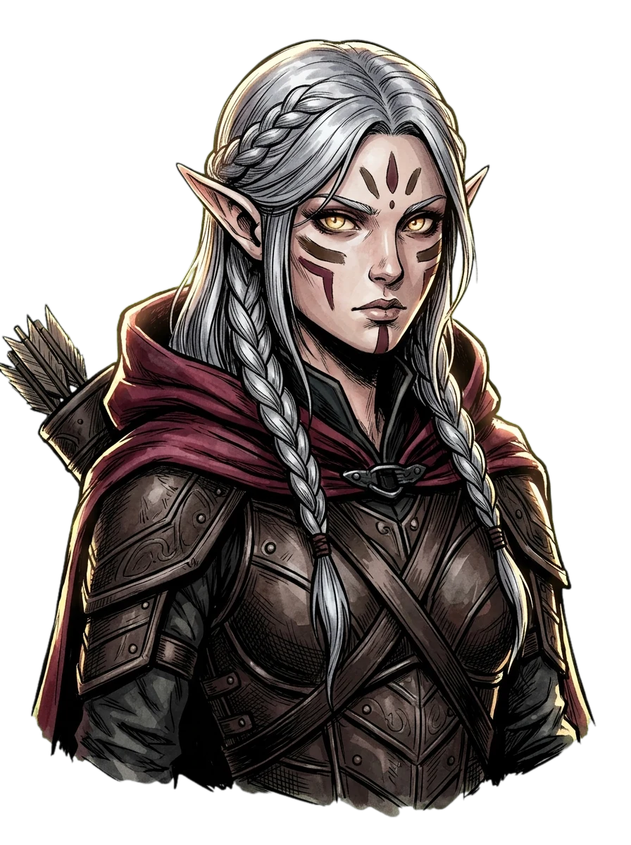 Retrato de uma elfa batedora de capa carmesim